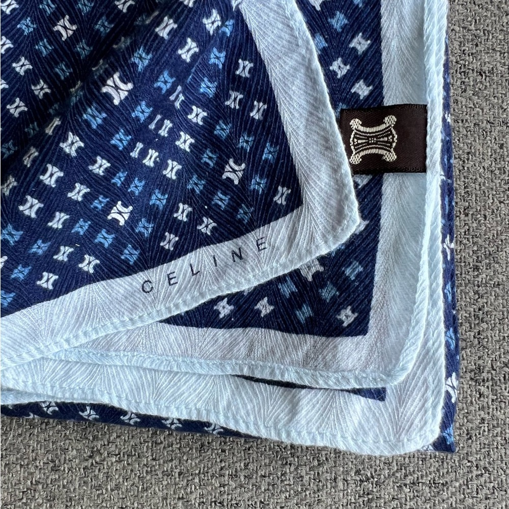 Celine Blue Triomphe Cotton Scarf Handkerchief Pocket square - Picture 8 of 8